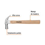 Martillo cabeza cónica 27 mm uña curva, mango madera, TRUPER - Imagen 2