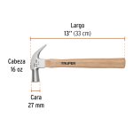 Martillo cabeza cónica 27 mm uña curva, mango madera, TRUPER - Imagen 3